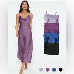 Cowl neck satin slip dress